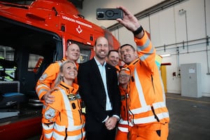 Britain's Prince William speaks to Gunnlaugur "G" Erlendsson, the CEO of ENSO, a UK-based tyre startup, developed specifically for electric vehicles, that was the 2023 Earthshot Prize Finalist, in London, Britain.